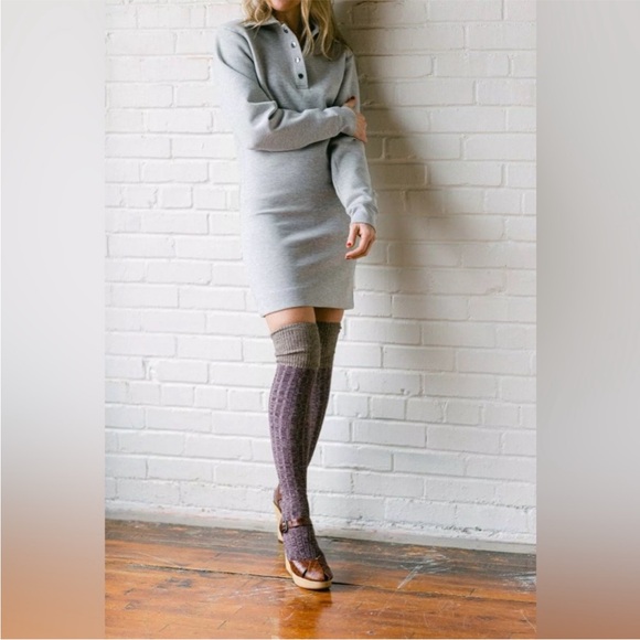 FRAME Women’s Strong Shoulder Grey Collared Mini Sweater Shirt Dress Size XS - Picture 2 of 10